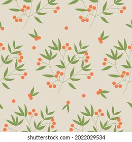 textile pattern with botanical ornament leaves berries