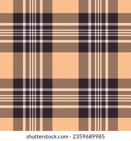 Textile pattern check of background tartan seamless with a vector plaid fabric texture in dark and orange colors.