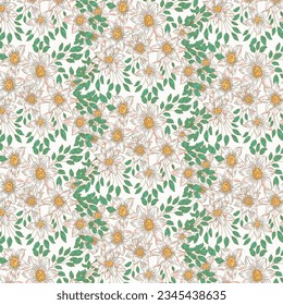 Textile pattern with colorful daisies