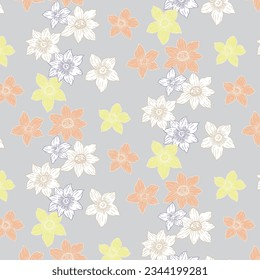Patrón textil con flores de colores,Ilustración de flores vectoriales en fondo gris