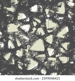 Textile pattern consisting of a mosaic of patches. Pieces or fragments of stone on a black background. Vector seamless.