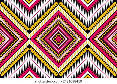 textile pattern design fabric pattern ethnic tribal pattern flower black yellow white pink geometry circle triangle vector background for paint textile carpet blanket pillow linoleum background repeat