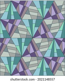 Textile pattern of geometric shapes in trendy colors of 2021. Abstraction based on triangles