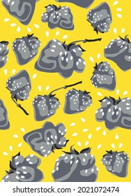 Textile pattern from strawberries. Summer motifs in yellow and gray colors 2021
