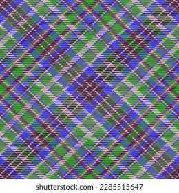 Textile pattern tartan. Seamless check plaid. Texture fabric background vector in blue and green colors.