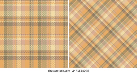 Textile pattern vector of seamless tartan plaid with a check fabric texture background set in trendy colors.