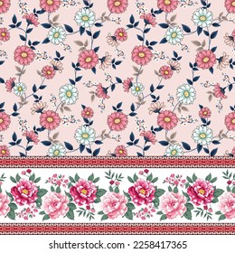 textile pink flower border pattern on background