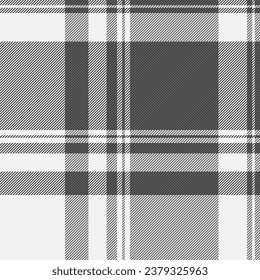 Textile plaid check of fabric texture tartan with a vector background pattern seamless in grey and white colors.