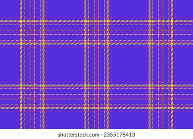 Textile plaid pattern of background tartan vector with a seamless texture fabric check in indigo and violet colors.