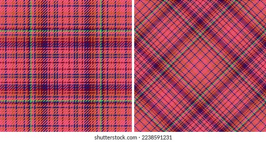 Textile plaid pattern. Fabric background tartan. Check seamless vector texture in set.