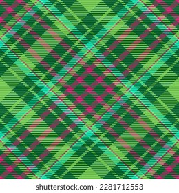 Textile plaid pattern. Tartan background fabric. Seamless check texture vector in pink and turquoise colors.