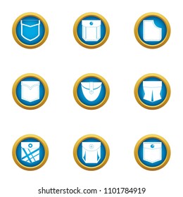 Textile pocket icons set. Flat set of 9 textile pocket vector icons for web isolated on white background