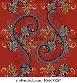 Textile print for bed linen, jacket, package design, fabric and fashion concepts. Vector floral pattern with abstract flowers. Grunge gray, red and black background. Abstract seamless design.
