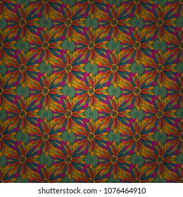 Textile print for bed linen, jacket, package design, fabric and fashion concepts. Vector floral pattern with abstract flowers. Grunge blue, yellow and green background. Abstract seamless design.