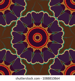 Textile print for bed linen, jacket, package design, fabric and fashion concepts. Vector floral pattern with abstract flowers. Grunge brown, gray and blue background. Abstract seamless design.