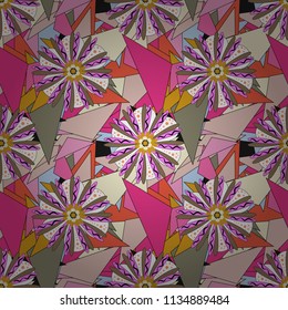 Textile print for bed linen, jacket, package design, fabric and fashion concepts. Vector floral pattern with abstract flowers. Abstract seamless design. Grunge red, beige and pink background.