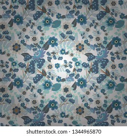 Textile print for bed linen, jacket, package design, fabric and fashion concepts. Vector floral pattern with abstract flowers. Abstract seamless design. Grunge blue, gray and white background.