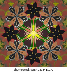 Textile print for bed linen, jacket, package design, fabric or fashion concepts. Vector seamless pattern with flowers and leaves in gray, yellow and orange colors. Floral background, watercolor effect