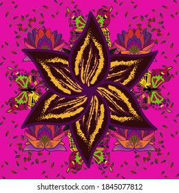 Impresión textil para ropa de cama, chaqueta, diseño de paquete, tela y conceptos de moda. Fondo marino con flores, conchas, mandalas y efecto acuarela. Diseño étnico sin foco.