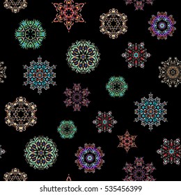Textile print for bed linen, jacket, package design, fabric and fashion concepts. Vector seamless background. Abstract seamless snowflakes design. Snowflakes seamless pattern with watercolor effect.
