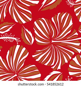 Textile print for bed linen, jacket, package design, fabric and fashion concepts. White and orange hibiscus pattern. Exotic vector seamless pattern floral design. Watercolor floral seamless pattern.