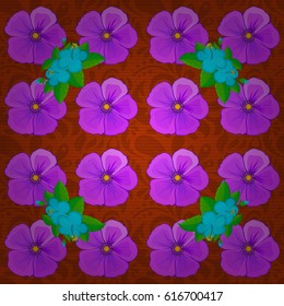 Textile print for bed linen, jacket, package design, fabric and fashion concepts. Vector seamless pattern with cosmos flowers and leaves on a brown background. Floral background with watercolor effect