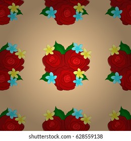Textile print for bed linen, jacket, package design, fabric and fashion concepts. Vector seamless pattern with rose flowers and green leaves on a beige background. Floral background, watercolor effect