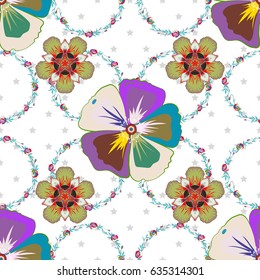 Textile print for bed linen, jacket, package design, fabric and fashion concepts. Vector seamless pattern with flowers and leaves in blue and green colors. Floral background with watercolor effect.