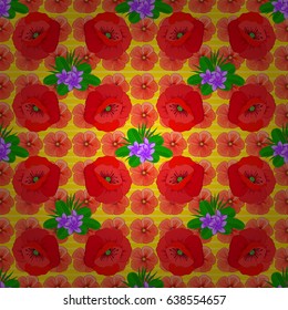Textile print for bed linen, jacket, package design, fabric and fashion concepts. Vector seamless pattern with poppy flowers and leaves on a yellow background. Floral background with watercolor effect