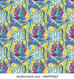 Textile print for bed linen, jacket, package design, fabric and fashion concepts. Abstract vector seamless pattern flower design in blue colors. Floral seamless pattern with watercolor effect.