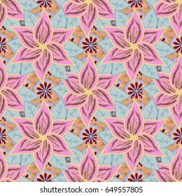 Textile print for bed linen, jacket, package design, fabric and fashion concepts. Abstract vector seamless pattern flower design in colors. Floral seamless pattern with watercolor effect.