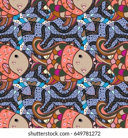 Textile print for bed linen, jacket, package design, fabric and fashion concepts. Abstract vector seamless pattern flower design in blue colors. Floral seamless pattern with watercolor effect.