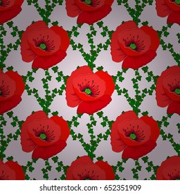 Textile print for bed linen, jacket, package design, fabric and fashion concepts. Vector seamless pattern with poppy flowers and leaves on a beige background. Floral background with watercolor effect.