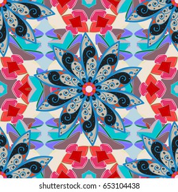 Textile print for bed linen, jacket, package design, fabric and fashion concepts. Abstract vector seamless pattern flower design in colors. Floral seamless pattern with watercolor effect.