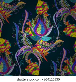 Textile print for bed linen, jacket, package design, fabric and fashion concepts. Abstract vector seamless pattern flower design in colors. Floral seamless pattern with watercolor effect.