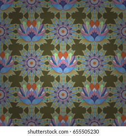 Textile print for bed linen, jacket, package design, fabric and fashion concepts. Abstract vector seamless pattern flower design in colors.