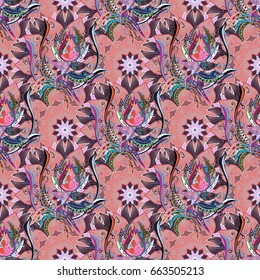 Textile print for bed linen, jacket, package design, fabric and fashion concepts. Abstract vector seamless pattern flower design in colors. Floral seamless pattern with watercolor effect.
