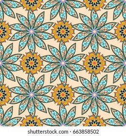Textile print for bed linen, jacket, package design, fabric and fashion concepts. Abstract vector seamless pattern flower design in colors. Floral seamless pattern with watercolor effect.