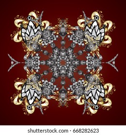 Textile print for bed linen, jacket, package design, fabric and fashion concepts. Abstract golden snowflakes design. Vector background. Snowflakes with watercolor effect.