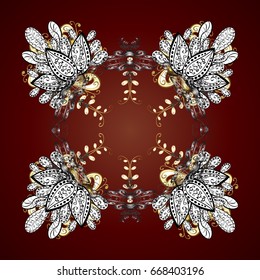 Textile print for bed linen, jacket, package design, fabric and fashion concepts. Snowflakes with watercolor effect. Abstract golden snowflakes design. Vector background.