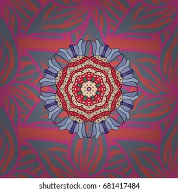 Textile print for bed linen, jacket, package design, fabric and fashion concepts. Seamless pattern ethnic design. Marine background with flowers, seashells, mandalas and watercolor effect.