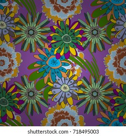 Textile print for bed linen, jacket, package design, fabric and fashion concepts. Abstract seamless design. Vector floral pattern with abstract flowers. Grunge orange and blue background.