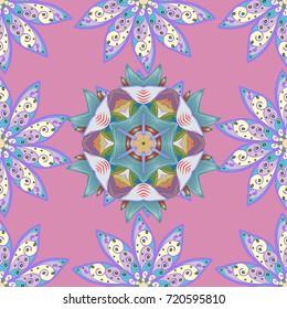 Textile print for bed linen, jacket, package design, fabric and fashion concepts. Seamless pattern ethnic design. Marine background with flowers, seashells, mandalas and watercolor effect.