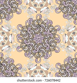 Textile print for bed linen, jacket, package design, fabric and fashion concepts. Seamless pattern ethnic design. Marine background with flowers, seashells, mandalas and watercolor effect.