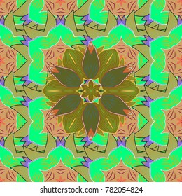 Textile print for bed linen, jacket, package design, fabric and fashion concepts. Seamless pattern ethnic design. Marine background with flowers, seashells, mandalas and watercolor effect.