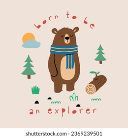 textile print design for baby fashion as vector with cute bear drawing