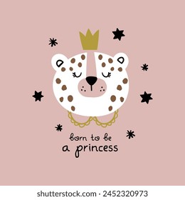 diseño de estampado textil con dibujo de leopardo de princesa linda como Vector