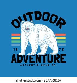 Textile Print Design With Grizzly Bear Drawn And Typo As Vector