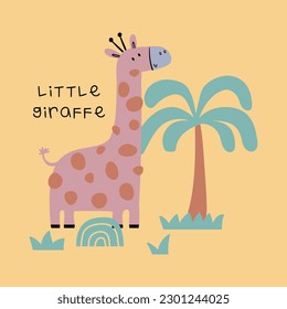 textile print design for kids fashion with cute giraffe drawing