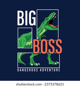 textile print design for  kids fashion with wild dinosaur drawing as vector